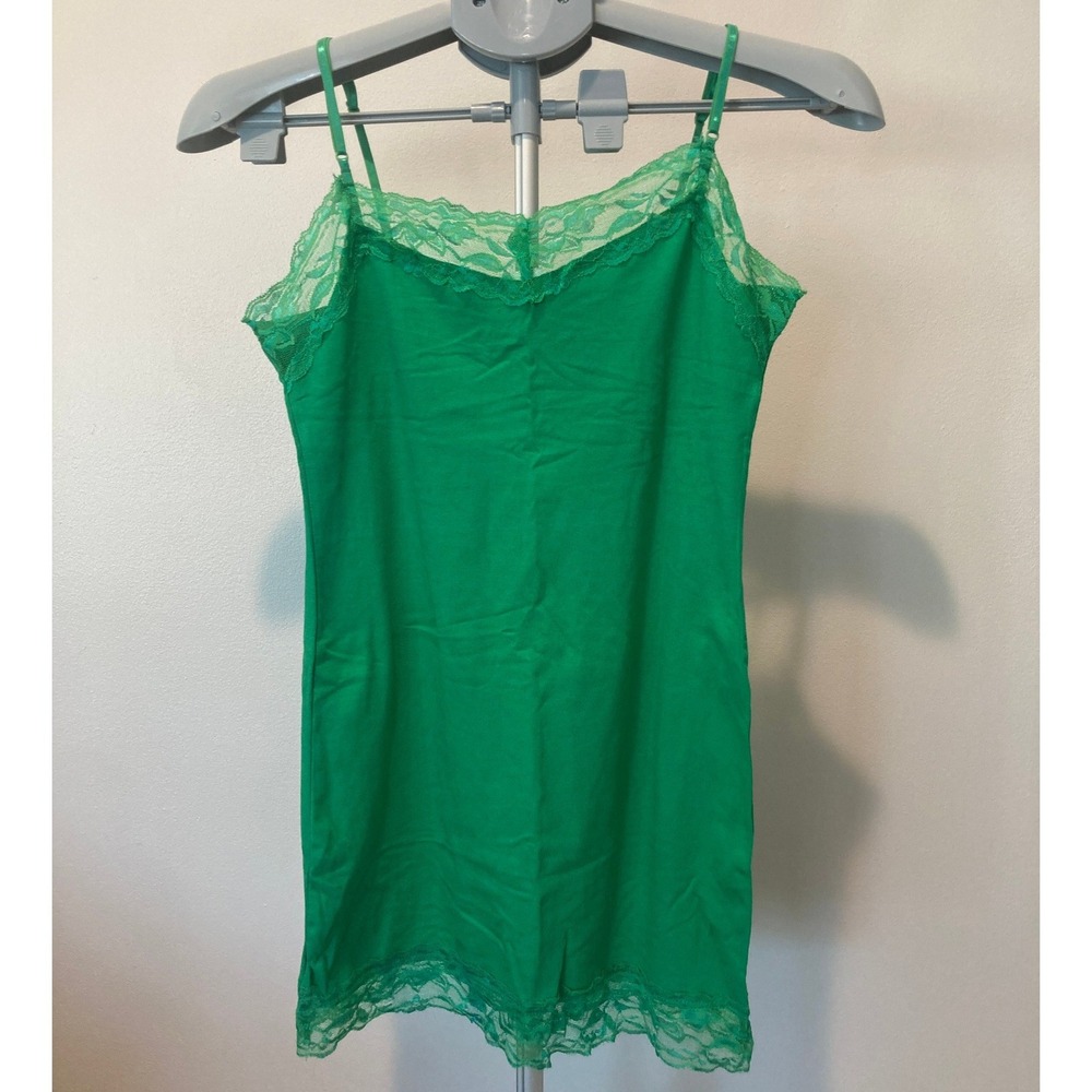 Y2K Sidecca Green Tunic Camisole Tank Top Lace Teal Accent Mermaid Fairycore Hot